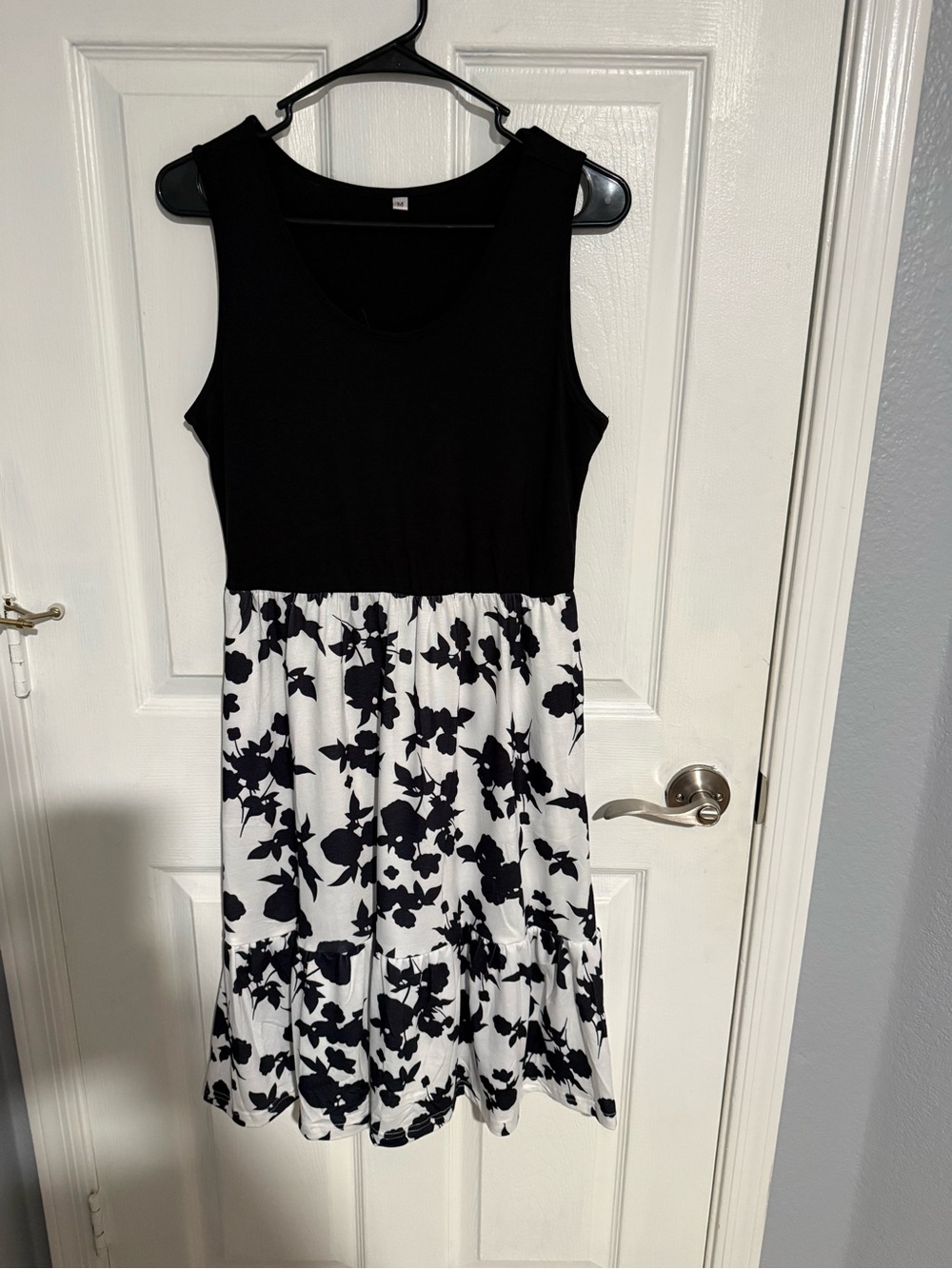 Black Tank Top Dress with Black & White Floral Skirt